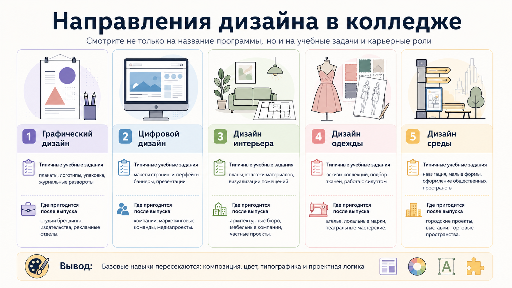 Какие направления дизайна встречаются в колледжах
